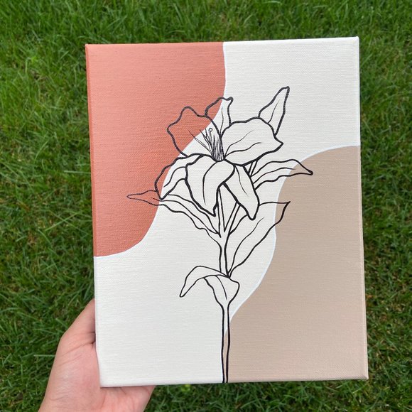 Handmade Painted Canvas with Lily Flower - Minimalist Design. Minimalist Paintin - Picture 2 of 4